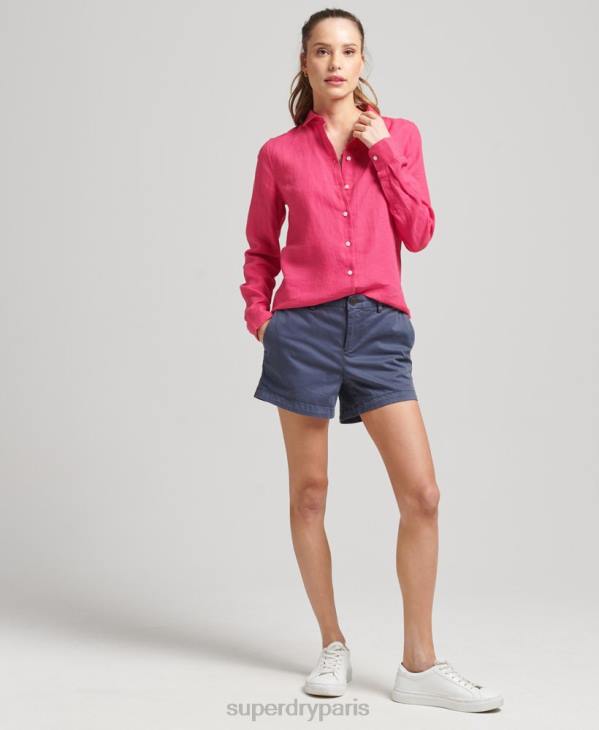 Superdry femmes chemise à manches longues en lin studios D64Z6538 vêtements rose