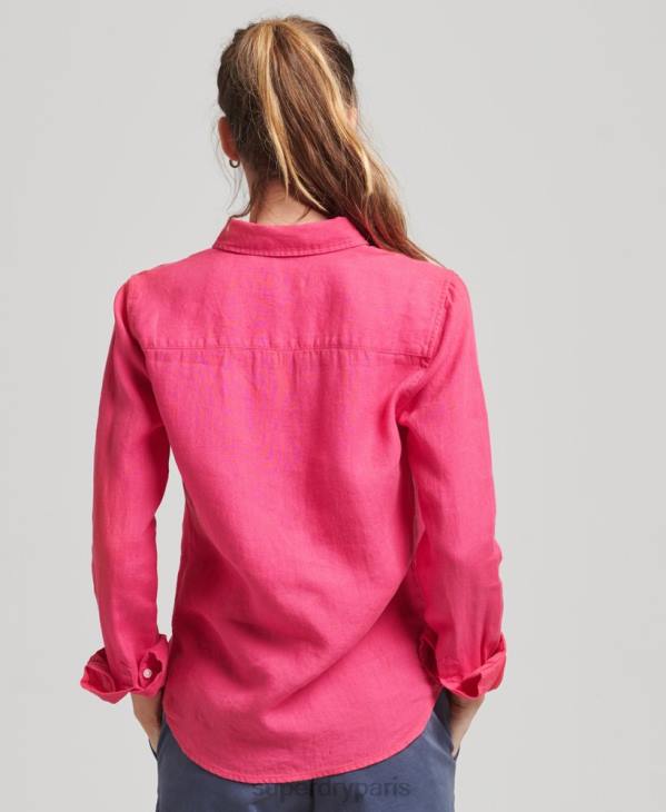Superdry femmes chemise à manches longues en lin studios D64Z6538 vêtements rose