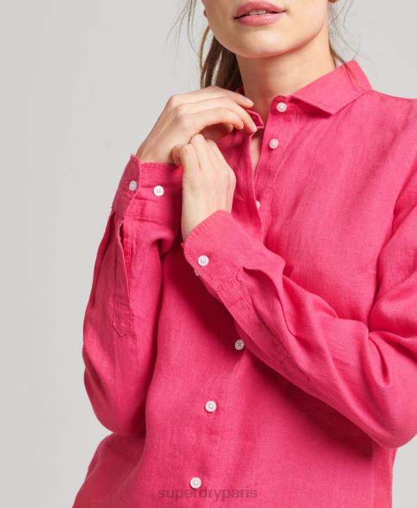 Superdry femmes chemise à manches longues en lin studios D64Z6538 vêtements rose