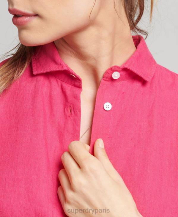 Superdry femmes chemise à manches longues en lin studios D64Z6538 vêtements rose