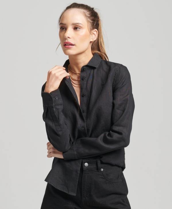Superdry femmes chemise à manches longues en lin studios D64Z6609 vêtements noir