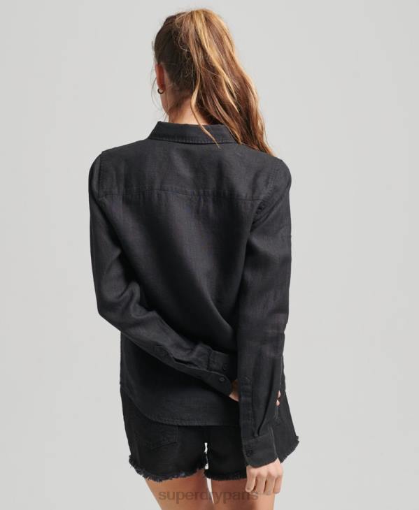 Superdry femmes chemise à manches longues en lin studios D64Z6609 vêtements noir
