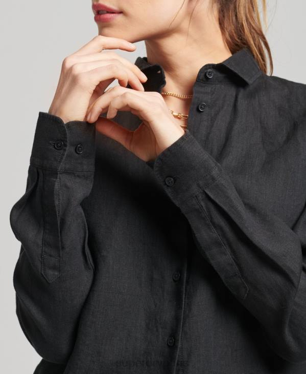 Superdry femmes chemise à manches longues en lin studios D64Z6609 vêtements noir