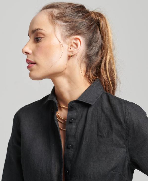 Superdry femmes chemise à manches longues en lin studios D64Z6609 vêtements noir