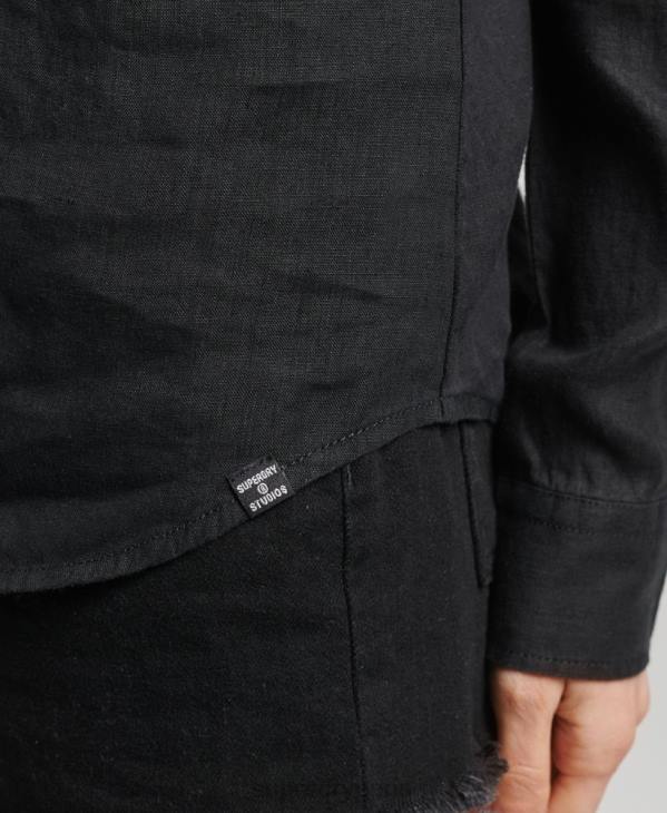 Superdry femmes chemise à manches longues en lin studios D64Z6609 vêtements noir