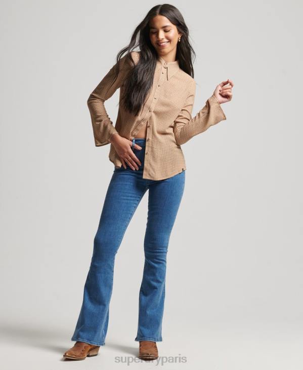 Superdry femmes chemise à manches longues à imprimé années 70 D64Z6515 vêtements brun