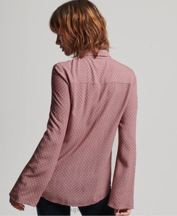 Superdry femmes chemise à manches longues à imprimé années 70 D64Z6593 vêtements rose