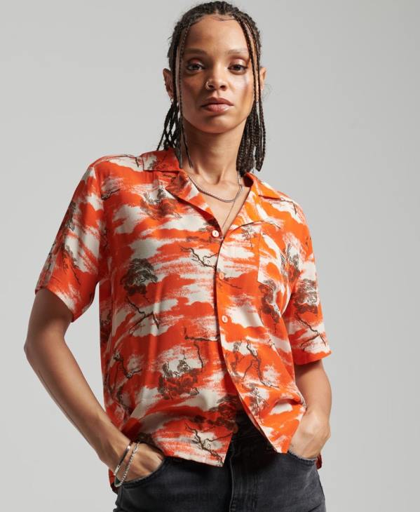 Superdry femmes chemise à révérence vintage D64Z3012 vêtements rouge