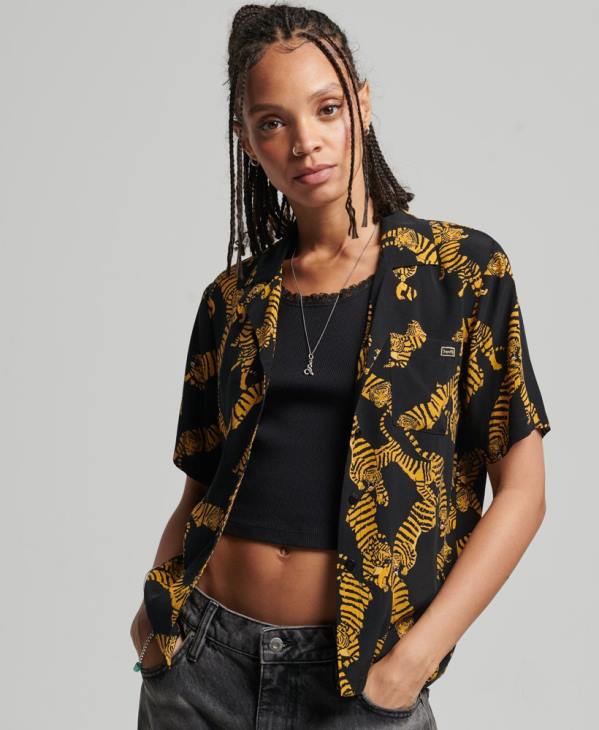 Superdry femmes chemise à révérence vintage D64Z3035 vêtements noir