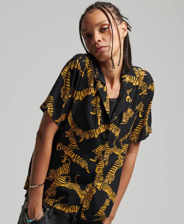 Superdry femmes chemise à révérence vintage D64Z3035 vêtements noir