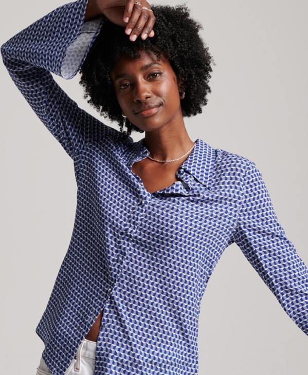 Superdry femmes chemise studios seventies D64Z2935 vêtements marine