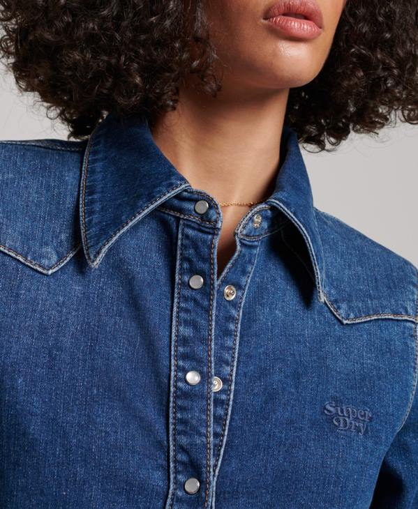 Superdry femmes chemise western en denim de coton bio D64Z2892 vêtements bleu foncé