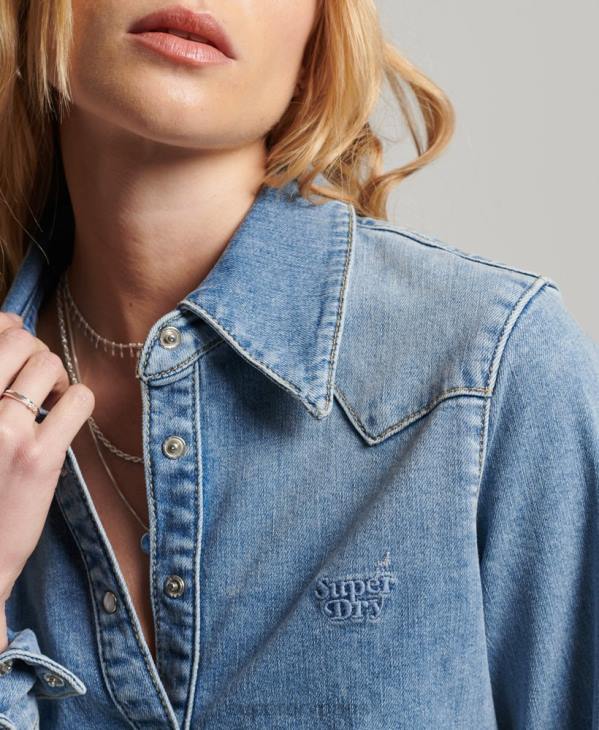 Superdry femmes chemise western en denim de coton bio D64Z2950 vêtements bleu clair