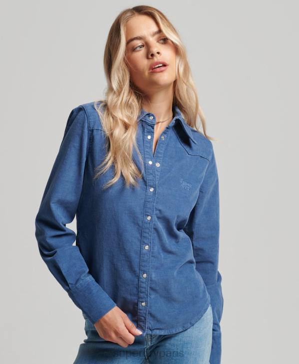Superdry femmes chemise western en velours côtelé D64Z3011 vêtements bleu
