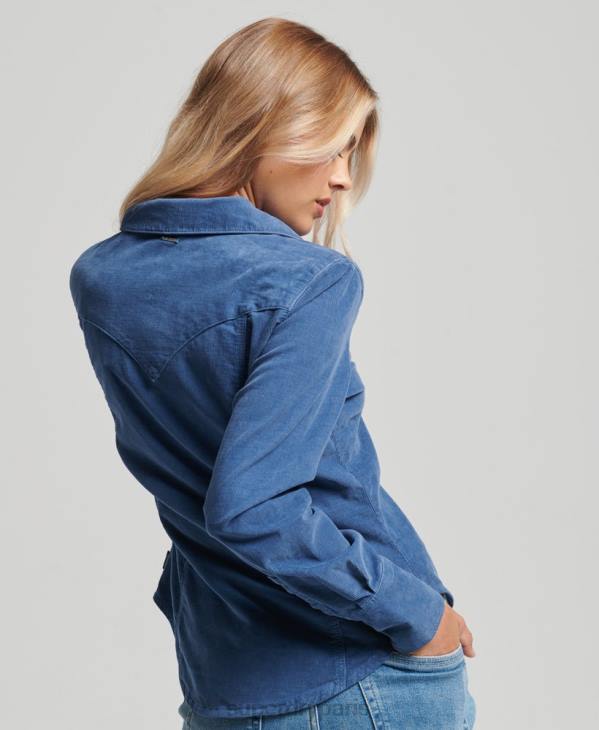Superdry femmes chemise western en velours côtelé D64Z3011 vêtements bleu