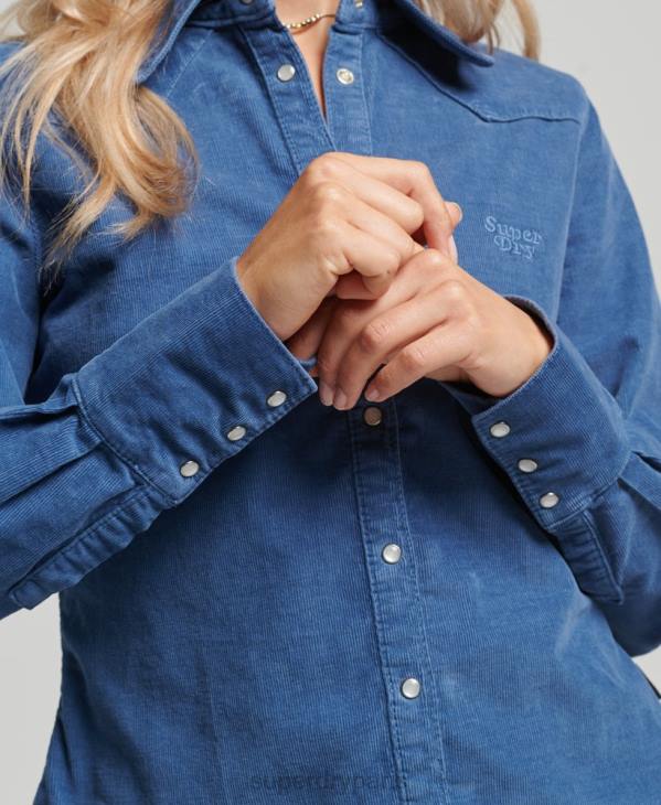 Superdry femmes chemise western en velours côtelé D64Z3011 vêtements bleu