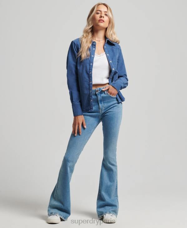 Superdry femmes chemise western en velours côtelé D64Z3011 vêtements bleu