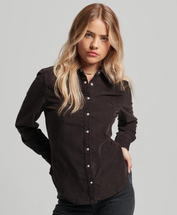 Superdry femmes chemise western en velours côtelé D64Z3015 vêtements brun