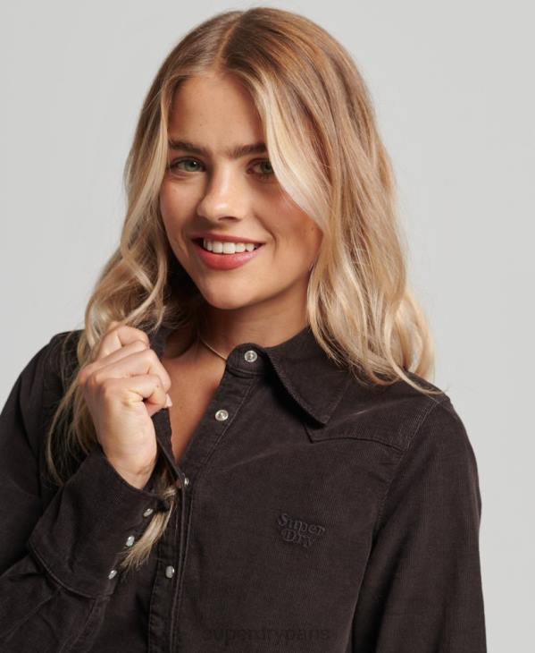 Superdry femmes chemise western en velours côtelé D64Z3015 vêtements brun