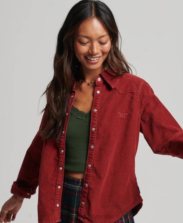 Superdry femmes chemise western en velours côtelé D64Z3062 vêtements rouge
