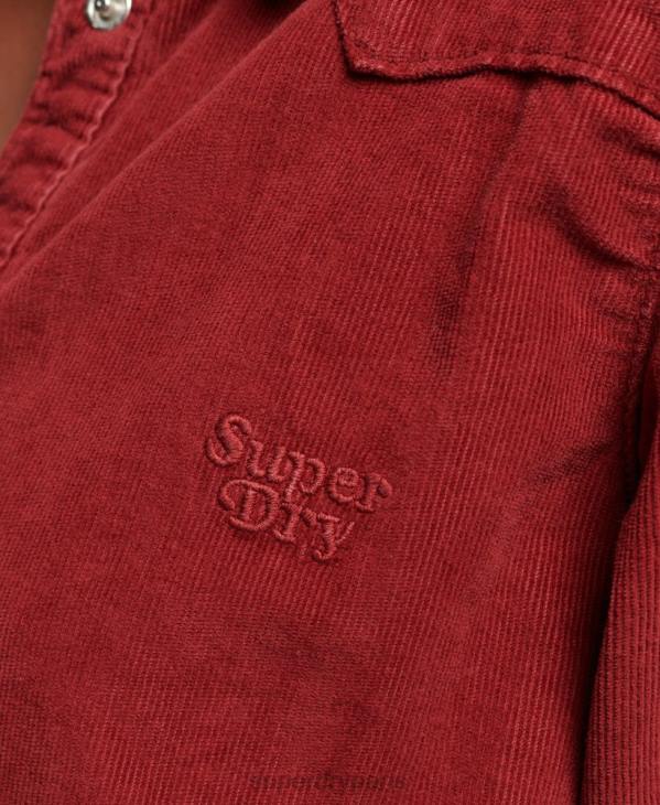 Superdry femmes chemise western en velours côtelé D64Z3062 vêtements rouge