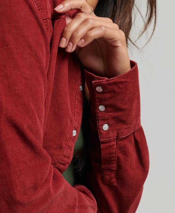 Superdry femmes chemise western en velours côtelé D64Z3062 vêtements rouge