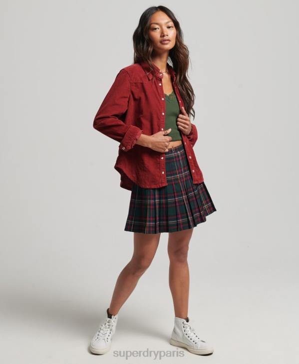 Superdry femmes chemise western en velours côtelé D64Z3062 vêtements rouge