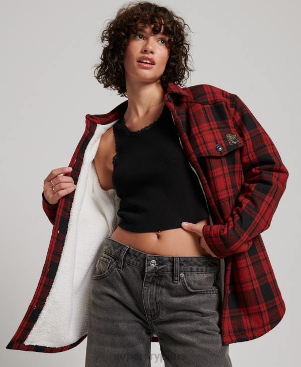 Superdry femmes surchemise à carreaux en flanelle borg D64Z2886 vêtements rouge