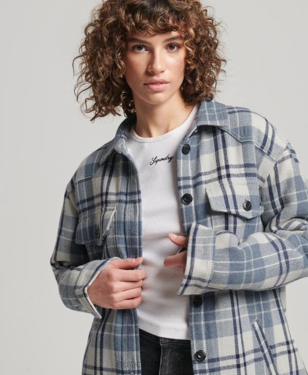 Superdry femmes surchemise à carreaux en flanelle borg D64Z2898 vêtements bleu