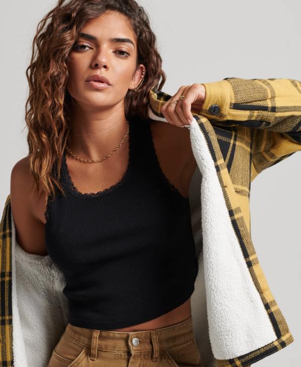 Superdry femmes surchemise à carreaux en flanelle borg D64Z2927 vêtements or
