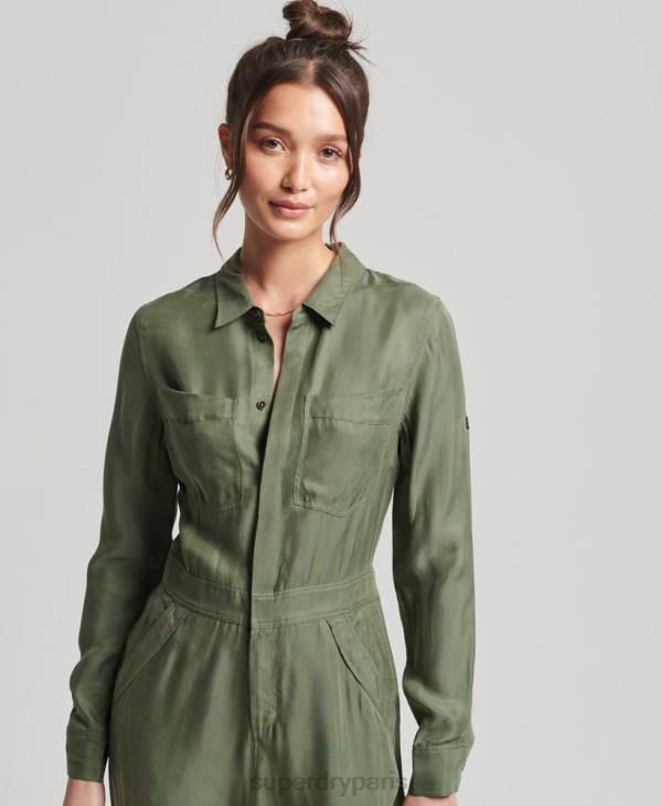 Superdry femmes combinaison chemise à manches longues en cupro D64Z4104 vêtements vert