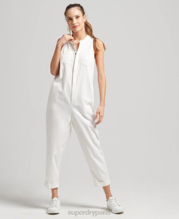 Superdry femmes combinaison sans manches en tencel D64Z4105 vêtements blanc
