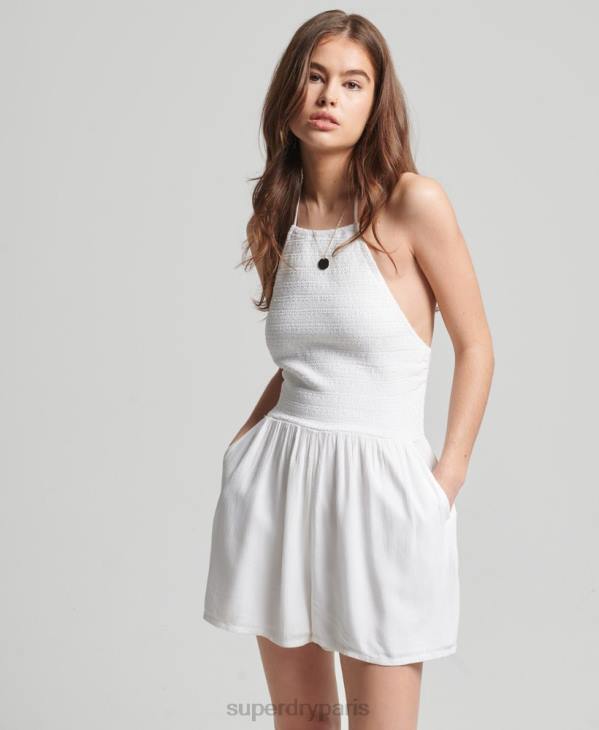 Superdry femmes combishort vintage smocké dos nu D64Z4101 vêtements blanc