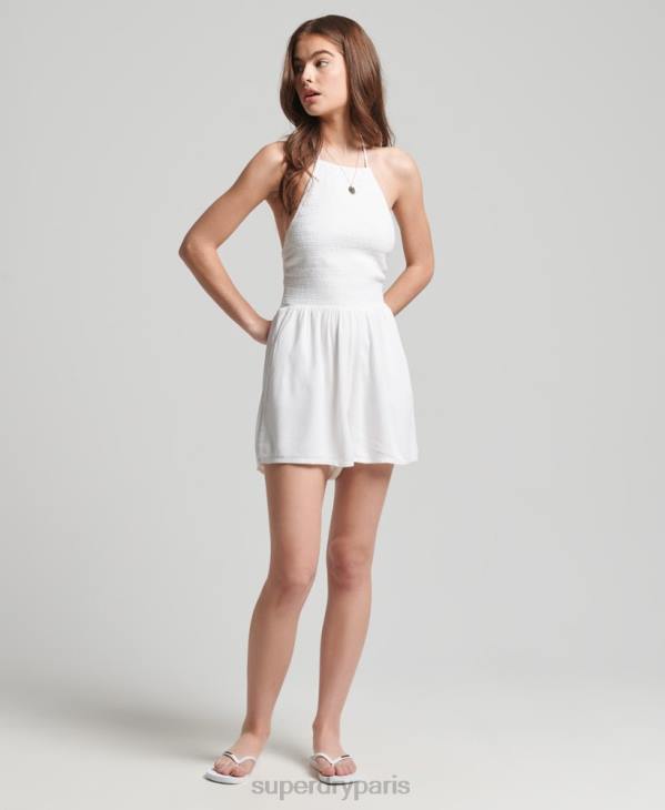 Superdry femmes combishort vintage smocké dos nu D64Z4101 vêtements blanc