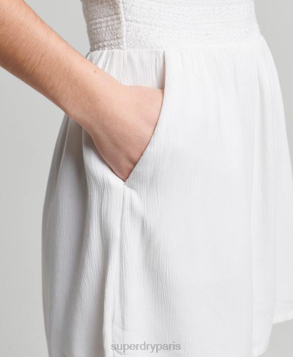 Superdry femmes combishort vintage smocké dos nu D64Z4101 vêtements blanc