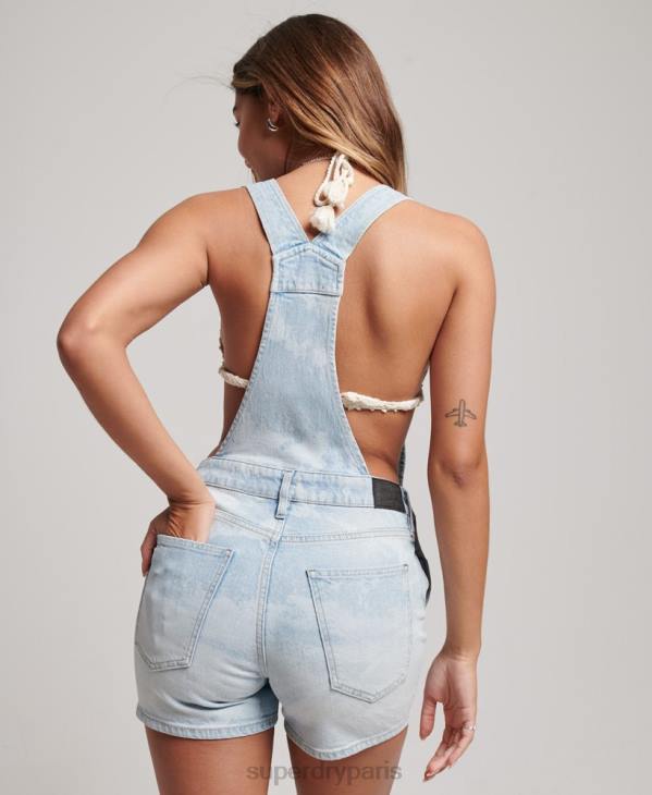Superdry femmes salopette courte chaude vintage en coton bio D64Z4092 vêtements bleu