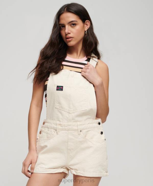 Superdry femmes salopette courte en toile de coton bio vintage D64Z2473 vêtements crème