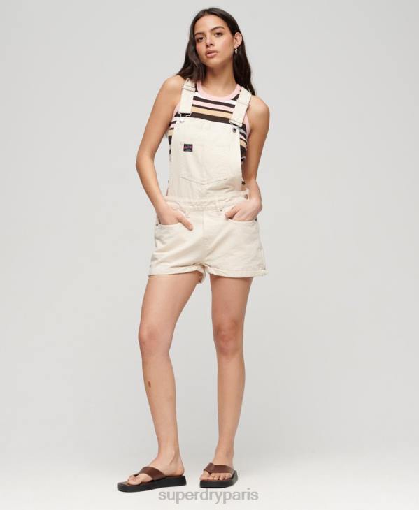 Superdry femmes salopette courte en toile de coton bio vintage D64Z2473 vêtements crème