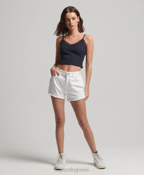 Superdry femmes caraco bordé de dentelle côtelée D64Z1955 vêtements marine