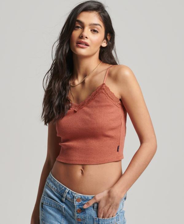 Superdry femmes caraco bordé de dentelle côtelée D64Z1968 vêtements orange