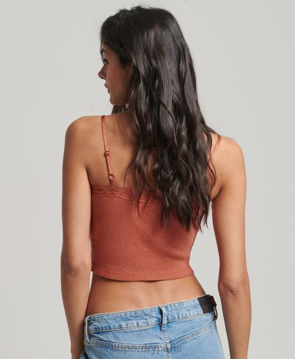 Superdry femmes caraco bordé de dentelle côtelée D64Z1968 vêtements orange