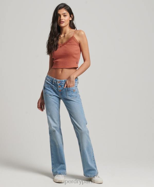 Superdry femmes caraco bordé de dentelle côtelée D64Z1968 vêtements orange