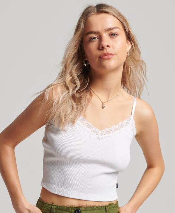 Superdry femmes caraco bordé de dentelle côtelée D64Z1988 vêtements blanc