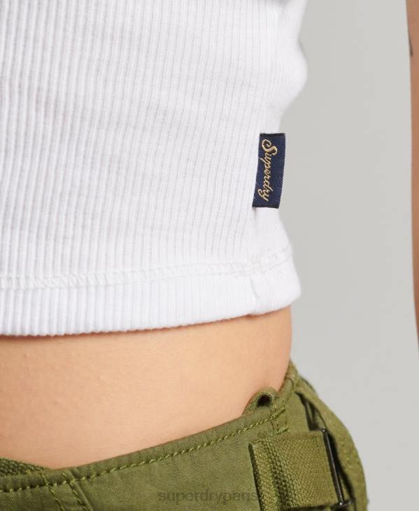 Superdry femmes caraco bordé de dentelle côtelée D64Z1988 vêtements blanc