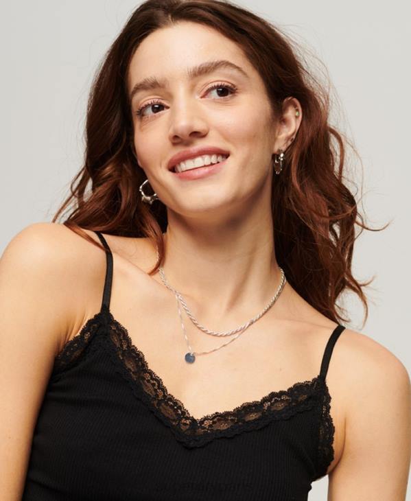 Superdry femmes caraco bordé de dentelle côtelée D64Z2098 vêtements noir