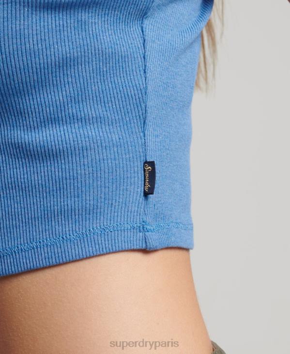 Superdry femmes caraco bordé de dentelle côtelée D64Z2327 vêtements bleu