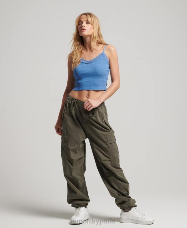 Superdry femmes caraco bordé de dentelle côtelée D64Z2327 vêtements bleu