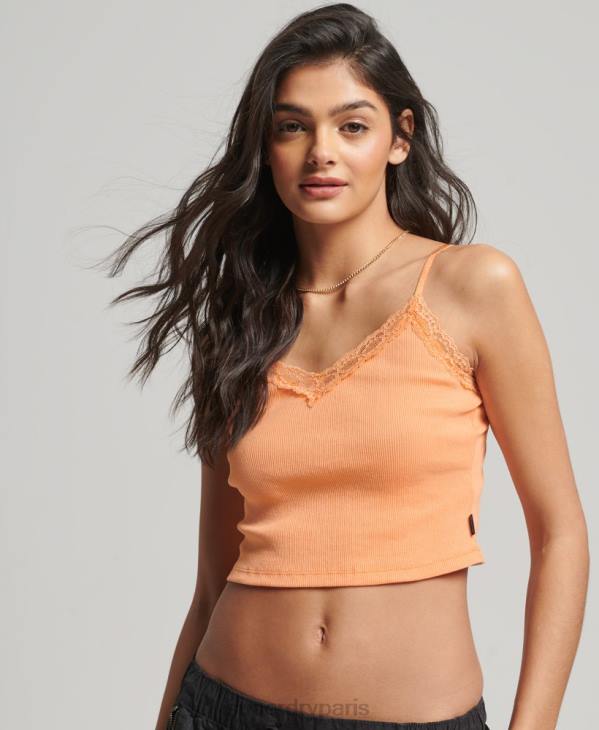 Superdry femmes caraco bordé de dentelle côtelée D64Z2329 vêtements orange
