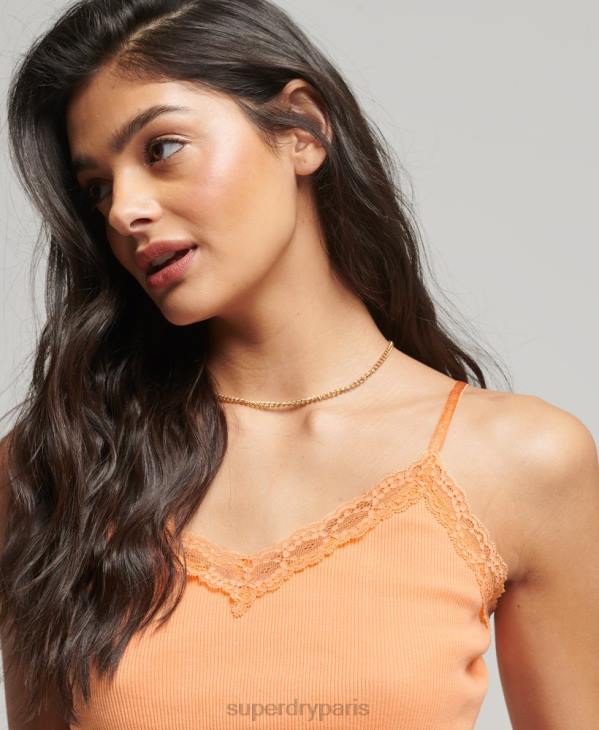 Superdry femmes caraco bordé de dentelle côtelée D64Z2329 vêtements orange