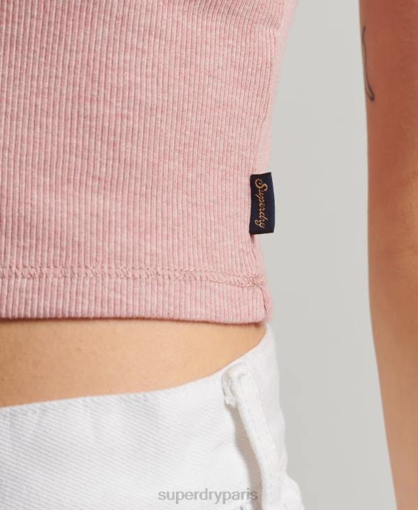 Superdry femmes caraco bordé de dentelle côtelée D64Z2335 vêtements rose